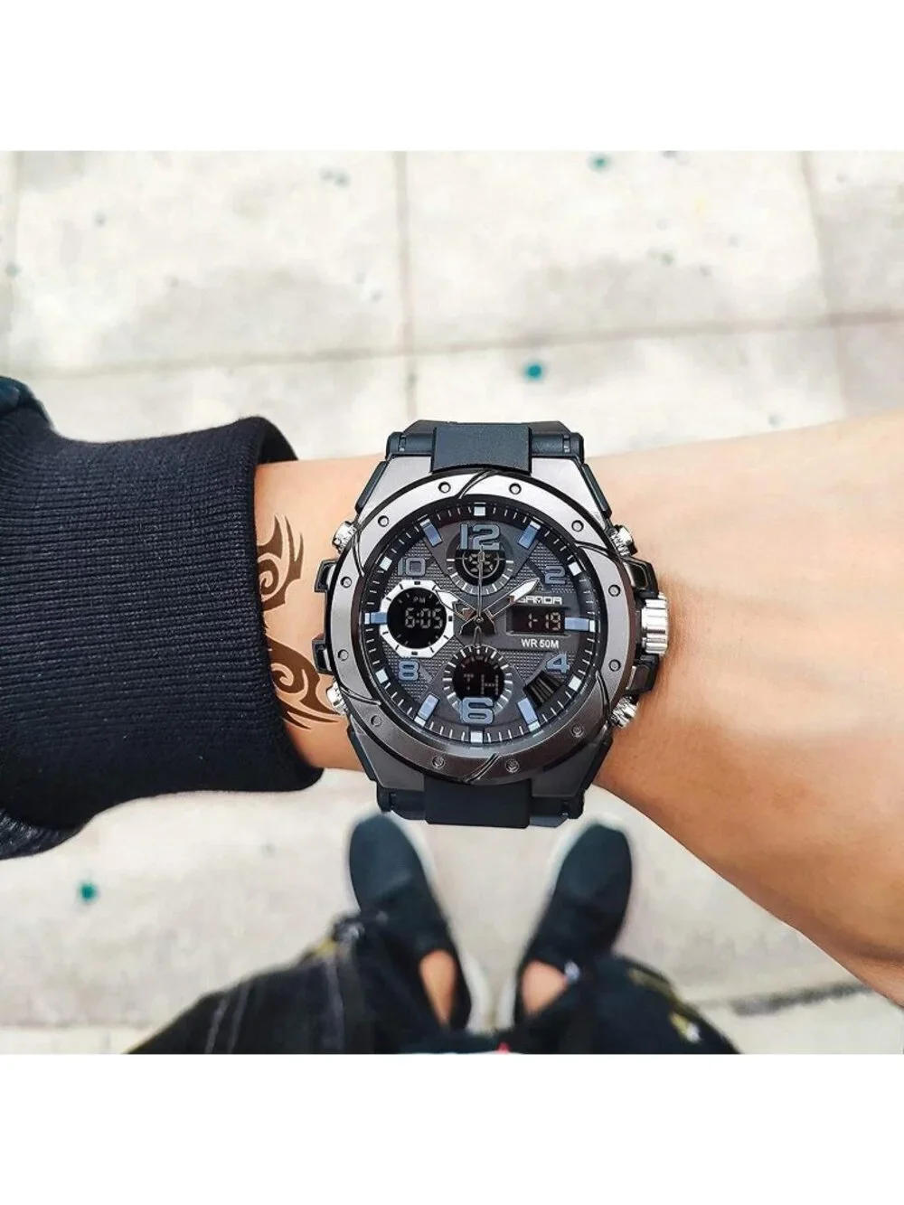 Men's Black Analog Quartz Sport Waterproof Military Tactical LED Digital Watch